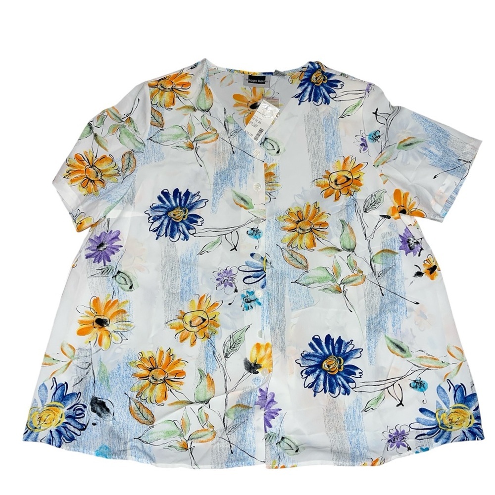 Maggie Barnes Yellow Blue Floral Blouse NWT size 2X #222